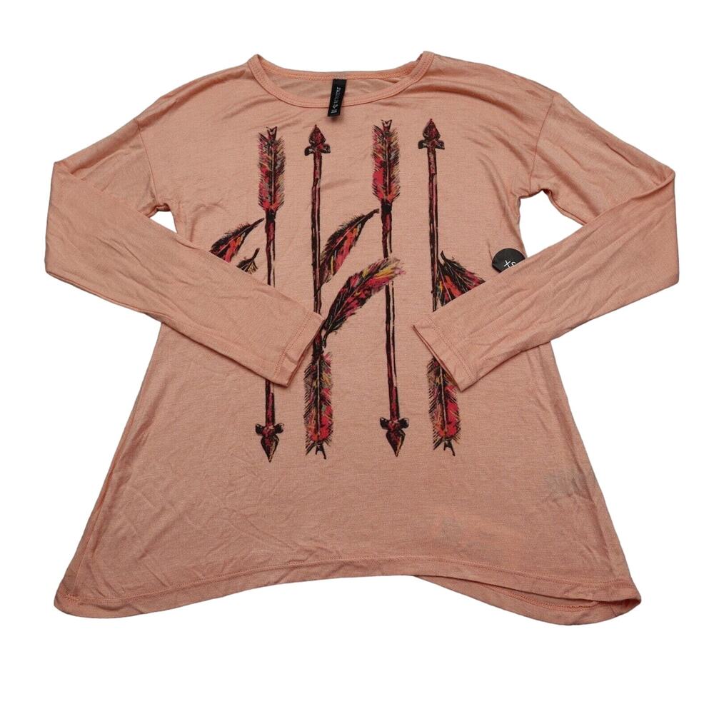 Full Tilt Shirt Womens XS Orange Round Neck Long Sleeve Arrow Design Top